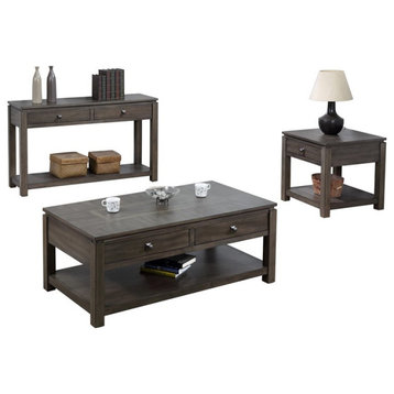Sunset Trading Shades of Gray 3-Piece Wood Living Room Table Set in Gray