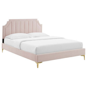 Sienna Performance Velvet Twin Platform Bed, Pink