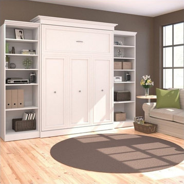 Catania Wood Queen Murphy Bed with 2 Closet Organizers in White