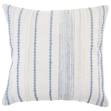 Blue Textured and Striped Throw Pillow