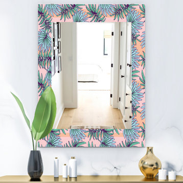 Designart Summer Colorful Hawaiian Tropical Plants Frameless Wall Mirror, 28x40
