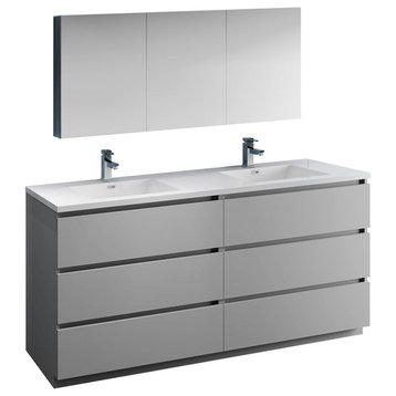 Lazzaro 72" Gray Double Sink Vanity Set, Allaro Faucet, Chrome