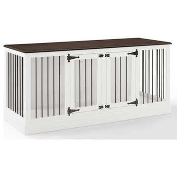 Crosley Furniture Winslow Wood Medium Credenza Pet Crate in White/Brown