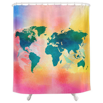 Watercolor World Map Shower Curtain