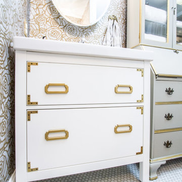 Bathroom Remodel- Maxed Out Storage and Metallic Wall Stencil