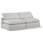Meridian Furniture - Comfy Upholstered Modular Sofa, Cream, 2-Piece: 2 Armless Chair, Linen Textured Fabric - Give your space a whole new look with this cream Comfy linen textured fabric sofa. This handsome sofa fits nicely with other items in the Comfy collection and is a versatile seating option designed for adaptability, comfort and style. Wrapped in rich cream durable linen textured fabric upholstery, this sofa offers a plush embrace of overstuffed down feather cushions, carefully crafted to deliver the highest level of comfort. The perfect seat for creating an oasis for relaxation, this sofa has thick foam surrounding its frame for added support and coziness.