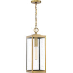 Quoizel - Quoizel WVR1907 Westover 1 Light Outdoor Lantern, Antique Brass - The clean lines and hand-riveted accents make the Westover a modern industrialist's dream. This solid brass construction features long rectangular framework with clear glass panels that provide an unobstructed view of the lantern's sleek interior. The choice of earth black or antique brass finishes further enhances the versatility of this refined collection.