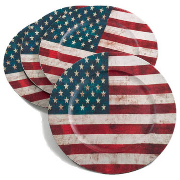 Decorative Collection US Flag Design Charger Plate, Set of 4