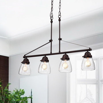Yellowstone 4-Light Oil Rubbed Bronze Linear Chandelier With Seeded Glass Shades
