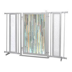 Fusion Gates - Fusion Gate with Modern Lines Design, Satin Nickel, 52"-60" - Dog Gates