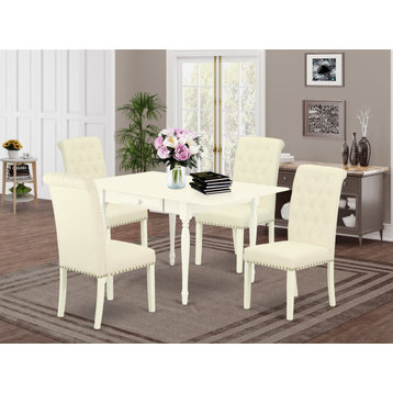 5-Piece Dinette Set, Table, 4S Chairs, Light Beige, Linen White