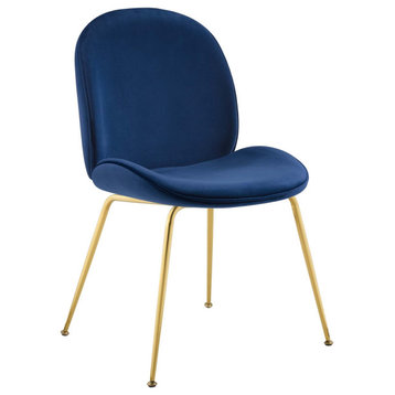 Velvet Dining Chair, Gold Luxe Glam Contemporary Modern Armless Side Chair, Blue