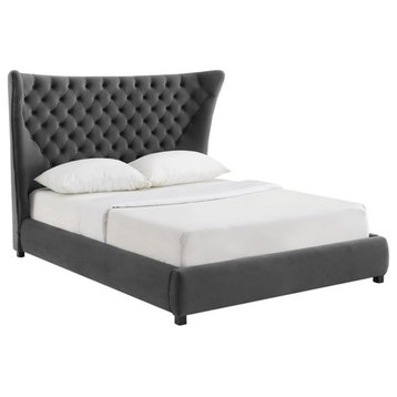 TOV Furniture Sassy 54.8"H Velvet Upholstered Queen Bed in Gray/Dark Brown