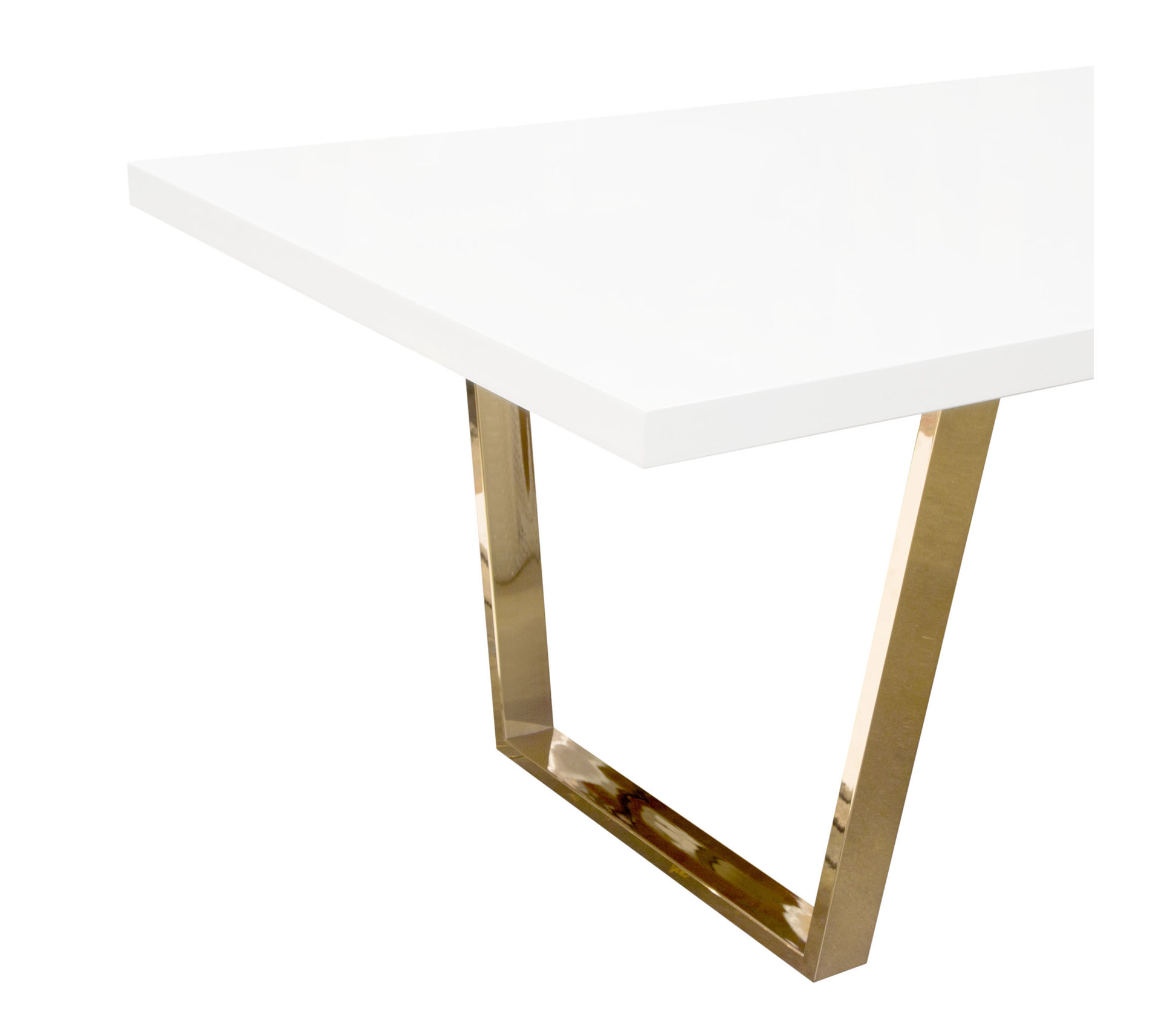 Rectangular Dining Table With White Lacquer Top and Polished Gold Metal ...