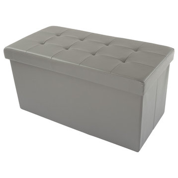 Storage Ottoman 30" Folding Faux Leather Footrest, Linen Chest, or Bench
