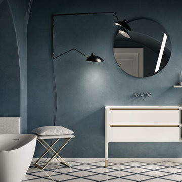 Contemporary bathroom with muted green walls