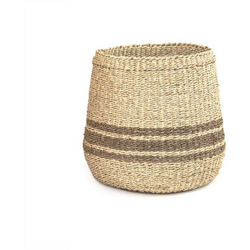 Dark Striped Concave Woven Basket, Medium