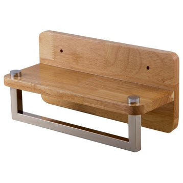 ALFI brand AB5510 12 Inch Small Wooden Shelf With Chrome Towel Bar
