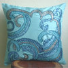 Sequins & Beaded 14"x14" Art Silk Aqua Blue Decorative Pillow Cover, Tides