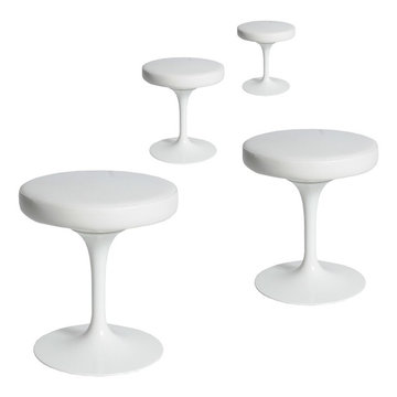 SET OF FOUR KNOLL WHITE ON WHITE TULIP STOOLS BY EERO SAARINEN