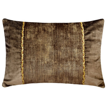Brown Suede 12"x26" Lumbar Pillow Cover Solid, Patchwork - Resplendent Brown