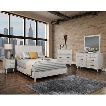 Alpine Furniture Flynn Mid Century Modern Wood Standard King Panel Bed in Gray