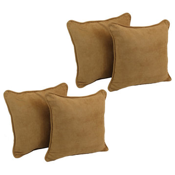 18" Double-Corded Solid Microsuede Square Throw Pillows, Set of 4, Camel
