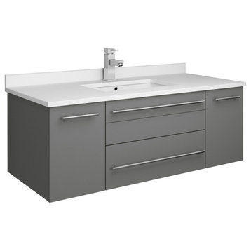 Lucera Wall Hung Bathroom Cabinet With Top & Undermount Sink, Gray, 42"