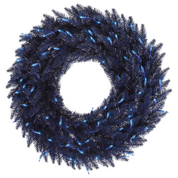 Vickerman Wreath With Dura-Lit Lights, Wreath: Navy Blue, Lights: Blue LED, 36"