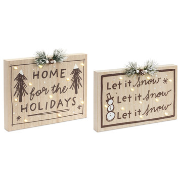 LED Holiday and Snow Sign, 2-Piece Set