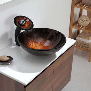 Copper Illusion Glass Vessel Sink And Waterfall Faucet - C-GV-580-12mm-10ORB