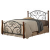 Doral Bed With Metal Duo Panels and Wood Posts, Dark Walnut, Full