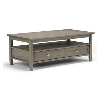 Warm Shaker Solid Wood 48 Inch Wide Rectangle Coffee Table In Distressed Grey