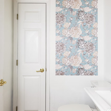Romantic Powder Room Interior With Floral Wallpaper