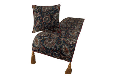 Floral Fair - Silk Blue Decorative Bed Runner & Pillow Covers