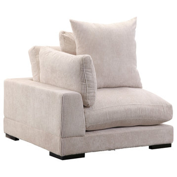 Cream Corduroy Fabric Down Filled Corner Chair Contemporary Modular