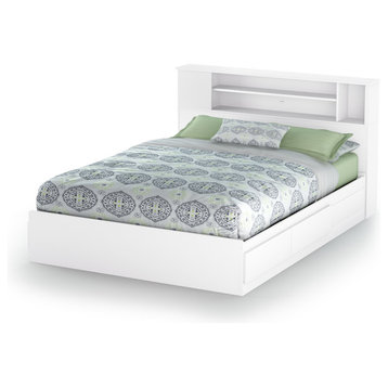 South Shore Vito Queen Bookcase Storage Bed in Pure White