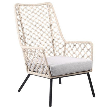 Marco Steel and Truffle Rope Indoor Outdoor Lounge Chair, Natural, Set of 2