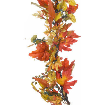 9' Artificial Garland with Lights, Fall Harvest Leaf