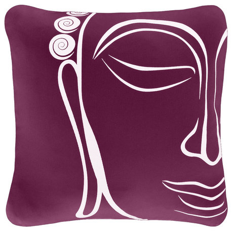 Buddha Organic Cotton Square Throw Pillow Cover, Plum Purple
