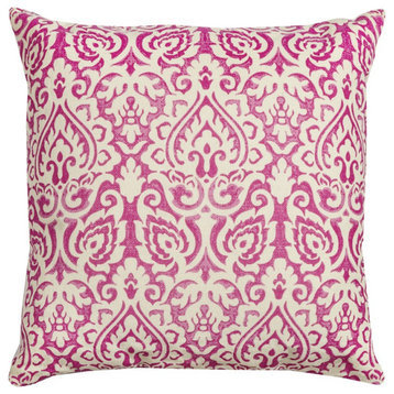 Pink White Distressed Damask Throw Pillow