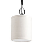 Progress Lighting - Progress Lighting 1-100W Medium Mini-Pendant, Polished Chrome - Enjoy high status with a collection full of fun, femininity, glimmer and glean. Status can excite the room as K9 glass accents offer a crystal-like clarity. White fabric shade is matched perfectly with the polished chrome finish completing the fixture with a sophisticated look.