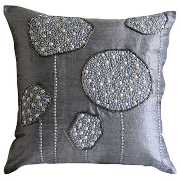 Silver Ball Bearings, 14"x14" Art Silk Gray Decorative Pillow Cover