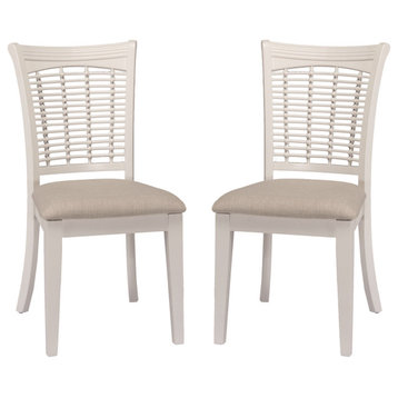 Set of 2 Dining Chair, Creamy Beige Upholstered Seat With Grid Like Wicker Back