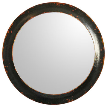 Vintage Round Black Distressed Wood Mirror
