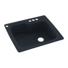 Swan 25x22x9 Solid Surface Kitchen Sink, 4-Hole, Black Galaxy