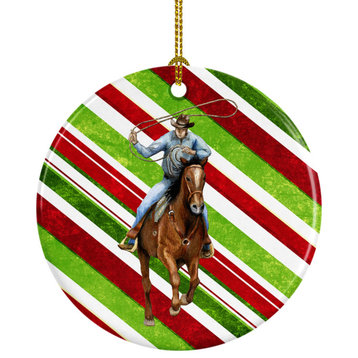 Horse Roper Candy Cane Holiday Christmas Ceramic Ornament Sb3138Co1