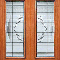 Contemporary Hand-cut Beveled Glass Exterior Double Door, Full lite - Front Doors