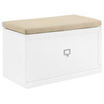 Crosley Furniture - Harper Entryway Bench White/Tan - The Harper Entryway Bench is simple storage at its best. Clean modern lines encase an ample storage drawer, ideal for tucking away shoes clogging up your entryway. Featuring label holder hardware, the storage drawer can be customized with personal labels. The bench also comes with a seat cushion that can be placed on top for a comfortable spot to sit when needed. The Harper Entryway Bench is modular in design and can pair with other items within the collection.