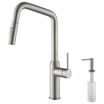 Macon Single Handle Pull Down Kitchen Faucet, Brushed Nickel, W/ Soap Dispenser